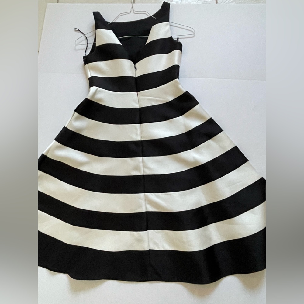 Adrianna Papell Black and White Sleeveless V-Neck Midi Dress